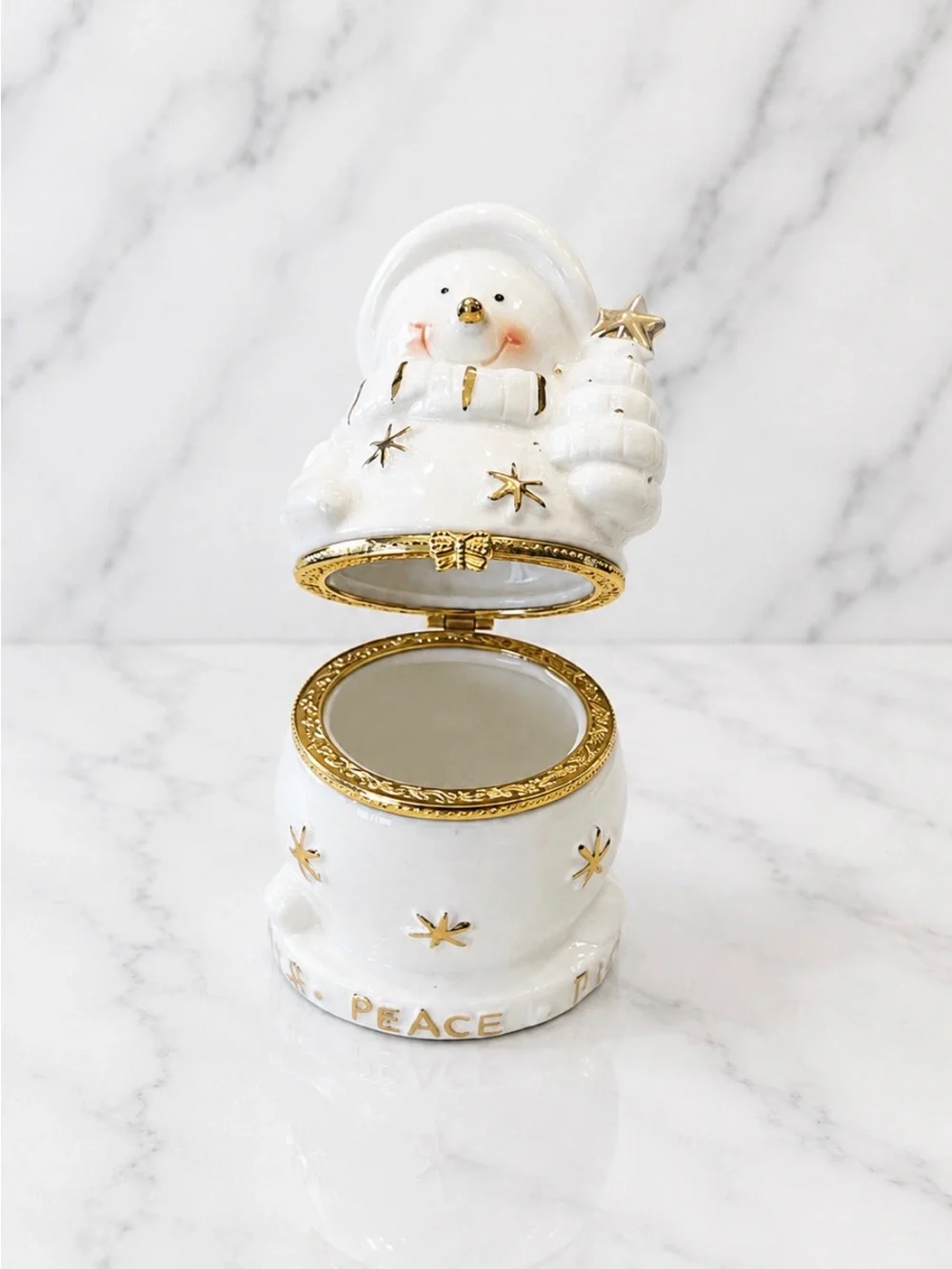 Ceramic Snowman Hinged Jewelry Box